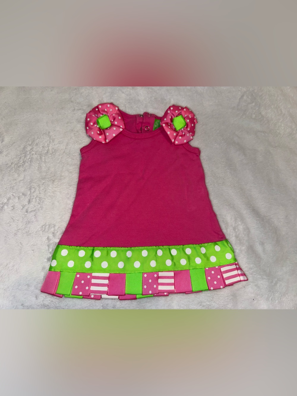 Mud Pie Hot Pink Baby Dress with Lime Green Label Accents
